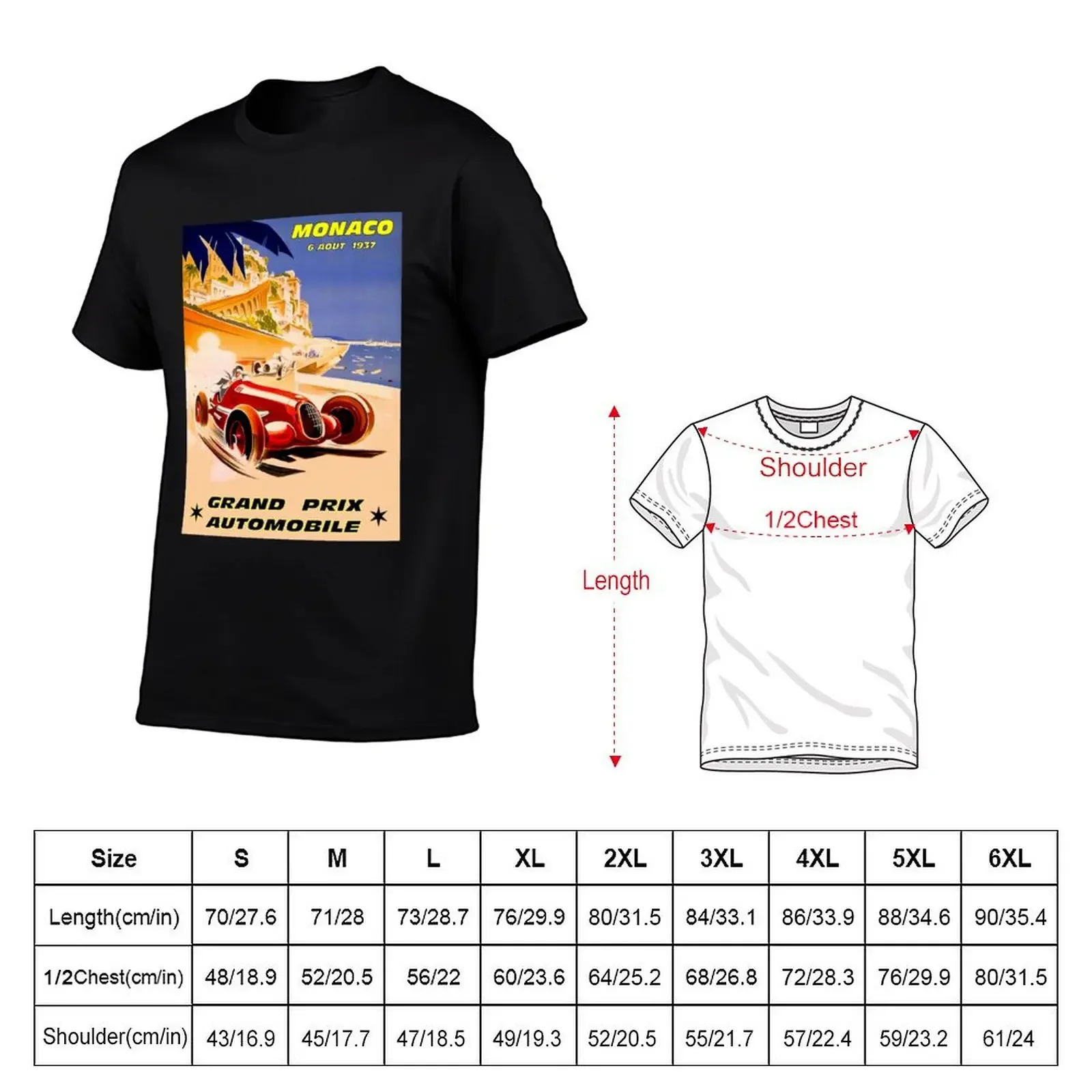 MONACO; Vintage 1937 Grand Prix Auto Racing Print T-Shirt anime t shirts cheap stuff man t shirt mens fashion