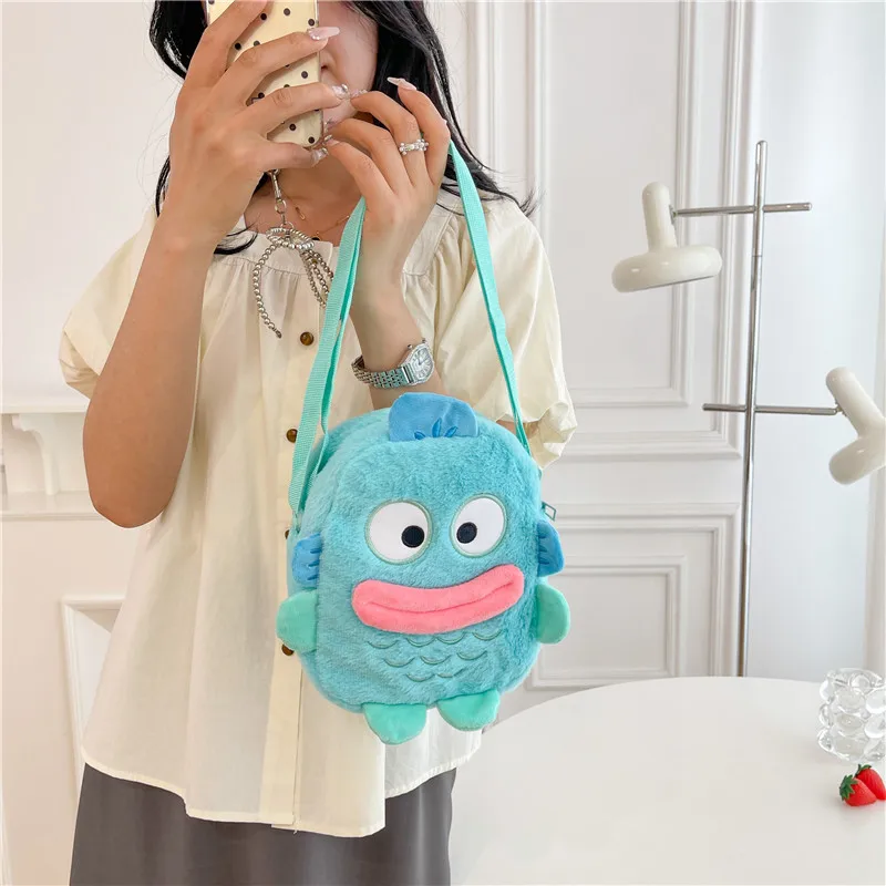 Anime Sanrio Hangyodon Shoulder Bag Kawaii Plush Large Capacity Coin Storage Travel Messenger Makeup Bag Wallet Girls Gifts