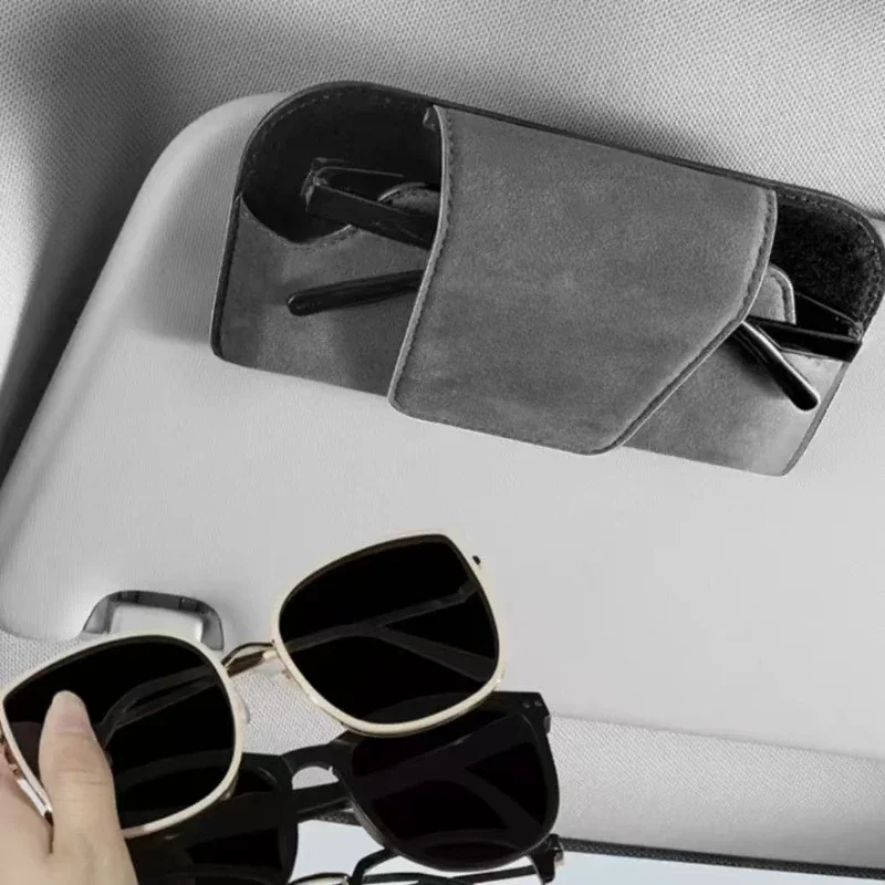 Car Sun Visor Sunglasses Holder Suede Magnetic Glasses Case Clip Card Ticket Storage Box Auto Interior Accessories Universal