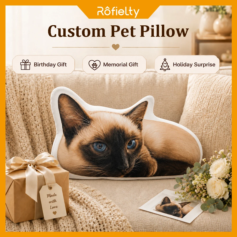 Custom Pet Pillow Soft Plush White Fabric Cat Shape Personalized Photo Printed Pillow Cute Gift for Pet Lovers Home Décor DIY