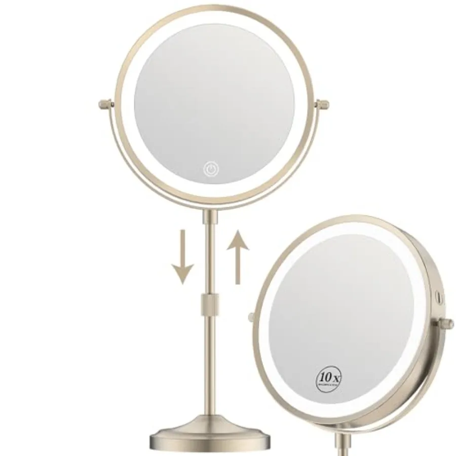 

9" Lighted Makeup Mirror with 1X 10x Magnification, 5000mAh Rechargeable Magnifying Vanity Mirror with Lights, 3 Lighting Color
