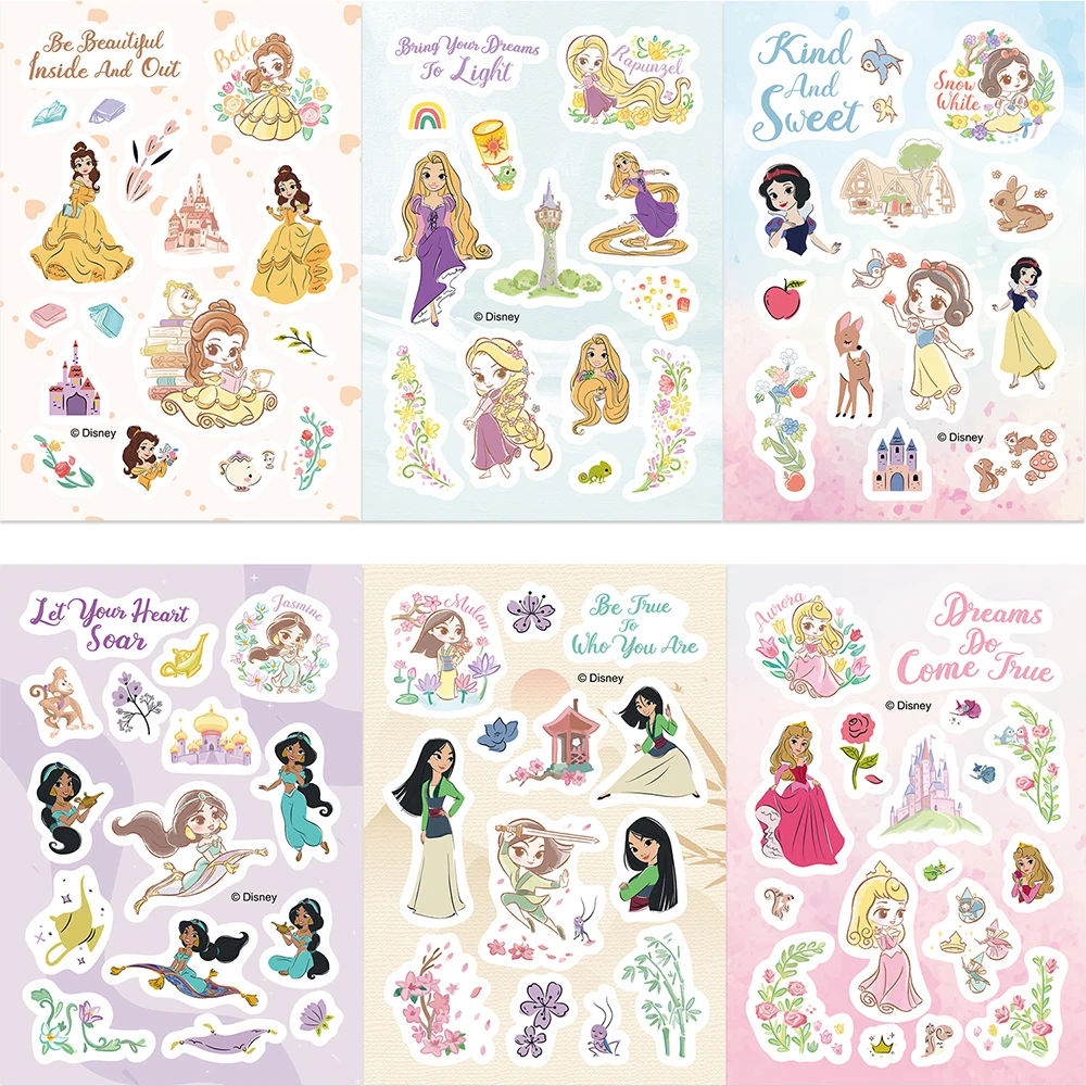 

8/16sheets Cute Disney Anime Princess Stickers Snow White Rapunzel Cartoon Kid Sticker Toy Scrapbook Luggage Phone Decals Decor