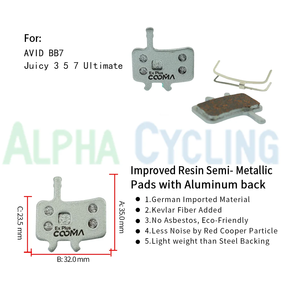 4 Pairs, Ex Plus Bicycle Disc Brake Pads For Avid BB7, Juicy 3 5 7 Ultimate Caliper, Alu-Alloy Improved Resin