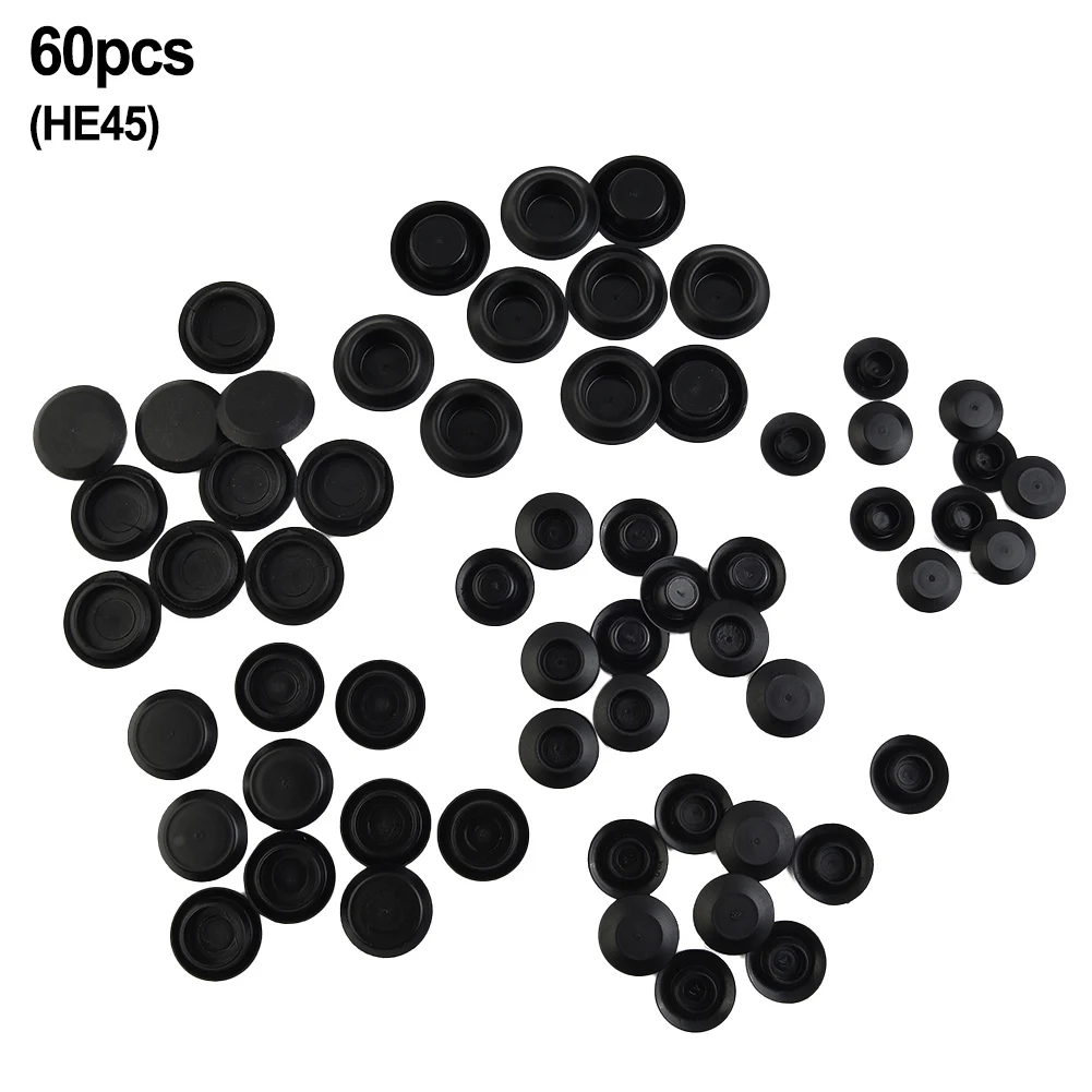 60pcs Flush Mount Plastic Hole Plug Assortment Auto Body Sheet Black Depressed Center Type Flush Type Practical Automotive Part