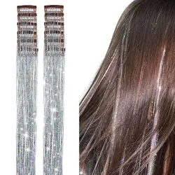 6Pcs Hair Tinsel Clip in 23.6Inch Glitter Synthetic Tinsel  Hair Clip in Hair Tinsel Kit Heat Resistant Shiny Sparkle Fairy Hair