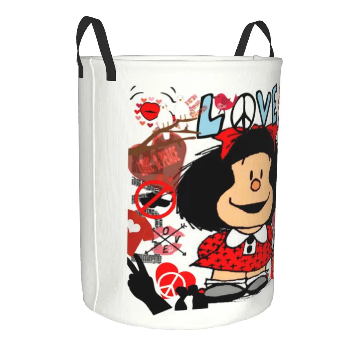 Custom Love And Mafalda Surrounded By Hearts Laundry Hamper Clothes Storage Basket Manga Cartoon Toy Bin Organizer for Boy Girl