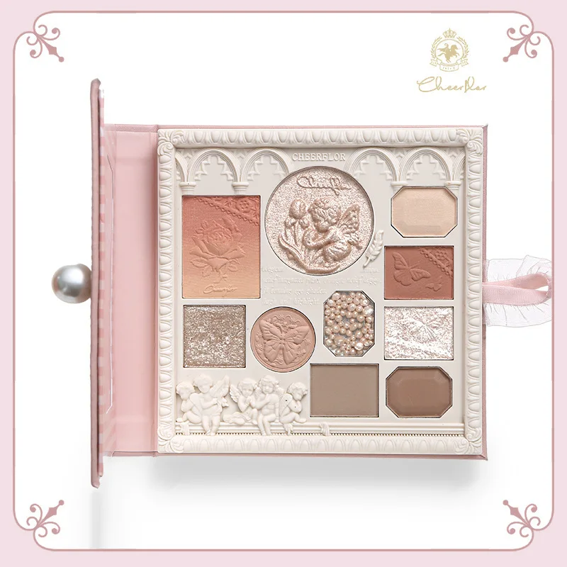 Cheerflor Angel Embossed Eye Shadow Plate Blush Highlight One  Milk Tea Earth Color