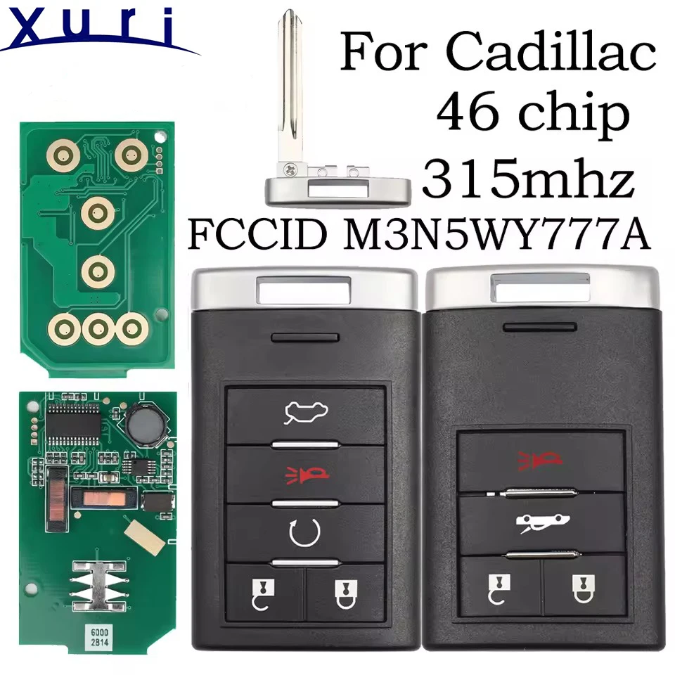 Xuri para Cadillac CTS STS SLS 2008-2014 Fob 315MHz ID46 Chip M3N5WY7777A Control remoto inteligente llave de coche Balde sin cortar