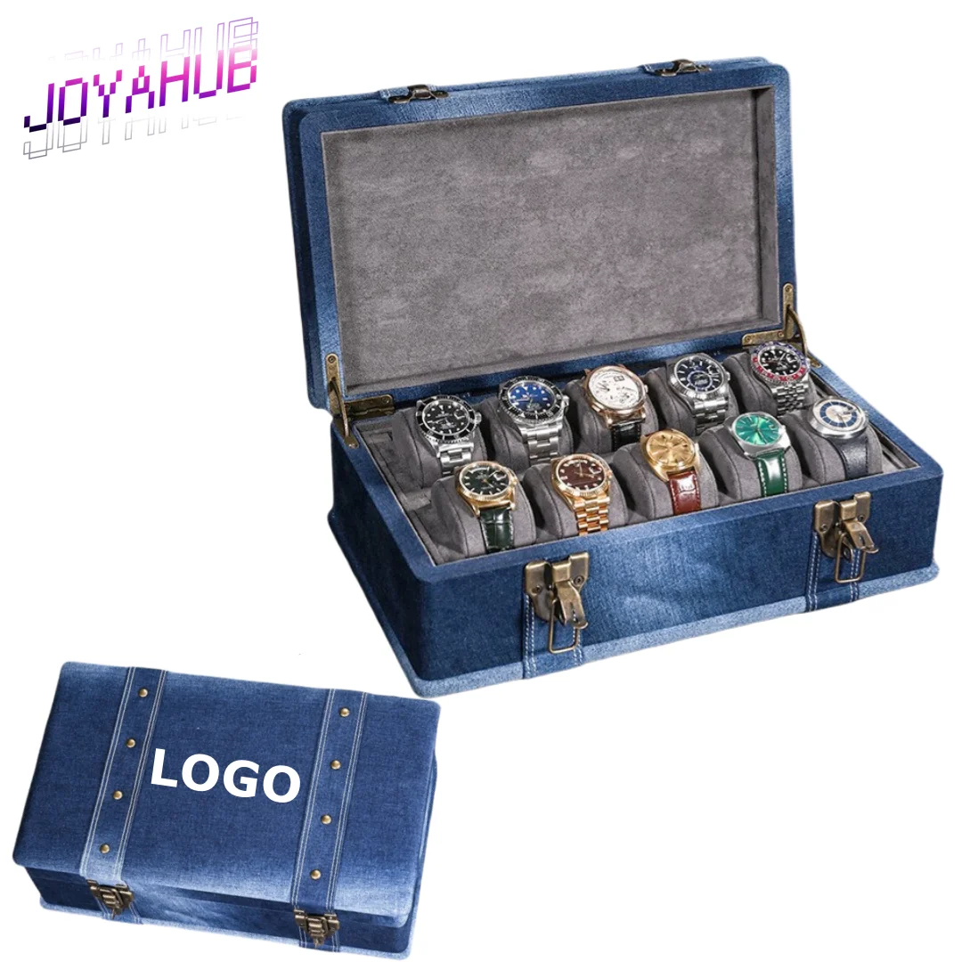 

Настраиваемый логотип, изысканные джинсовые часы и коробка для демонстрации ювелирных изделий, портативное хранилище, механические часы, браслет, подарок, брендинг OEM
