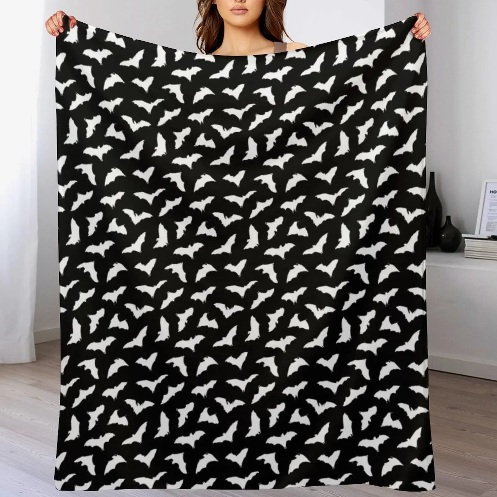 Bats on Black // Halloween Collection Throw Blanket Stain Resistant Cozy Warm Blanket