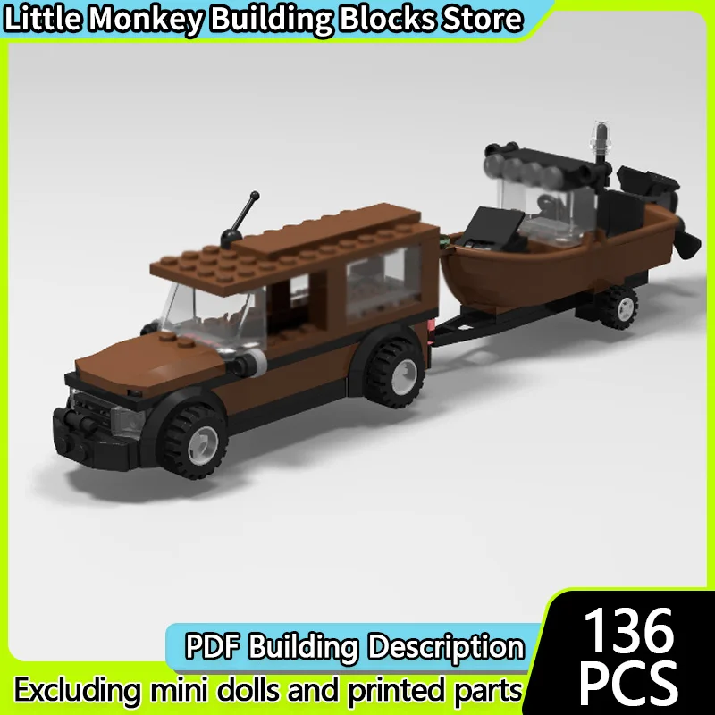 

City Car Model MOC Building Bricks Classic Transport Van With Boat Modular Technology Children Holiday Gifts Assemble Toys Suit