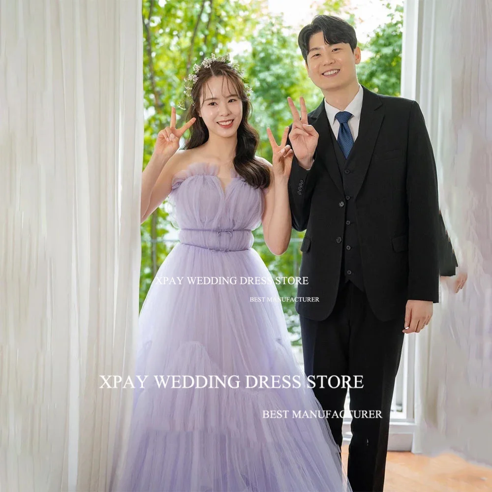 

XPAY Sweetheart Purple Korea Evening Dresses A Line Fairy Tulle Floor Formal Party Prom Gown Women For Wedding Photos Shoot