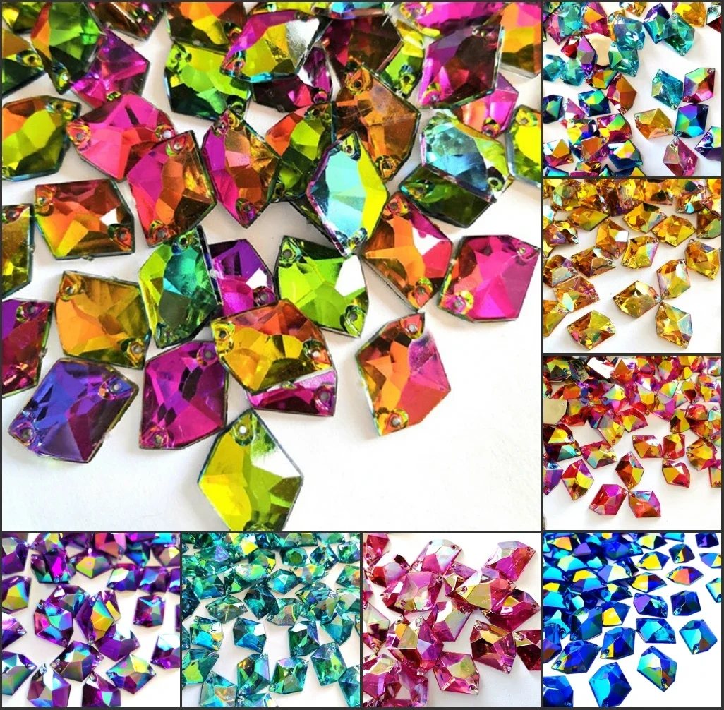 Acrylic 17x21mm Sew on Ab Rhinestones Stones and Crystals Red Yellow Blue Purple Diy Sewing for Clothes Wedding Dress Custumes