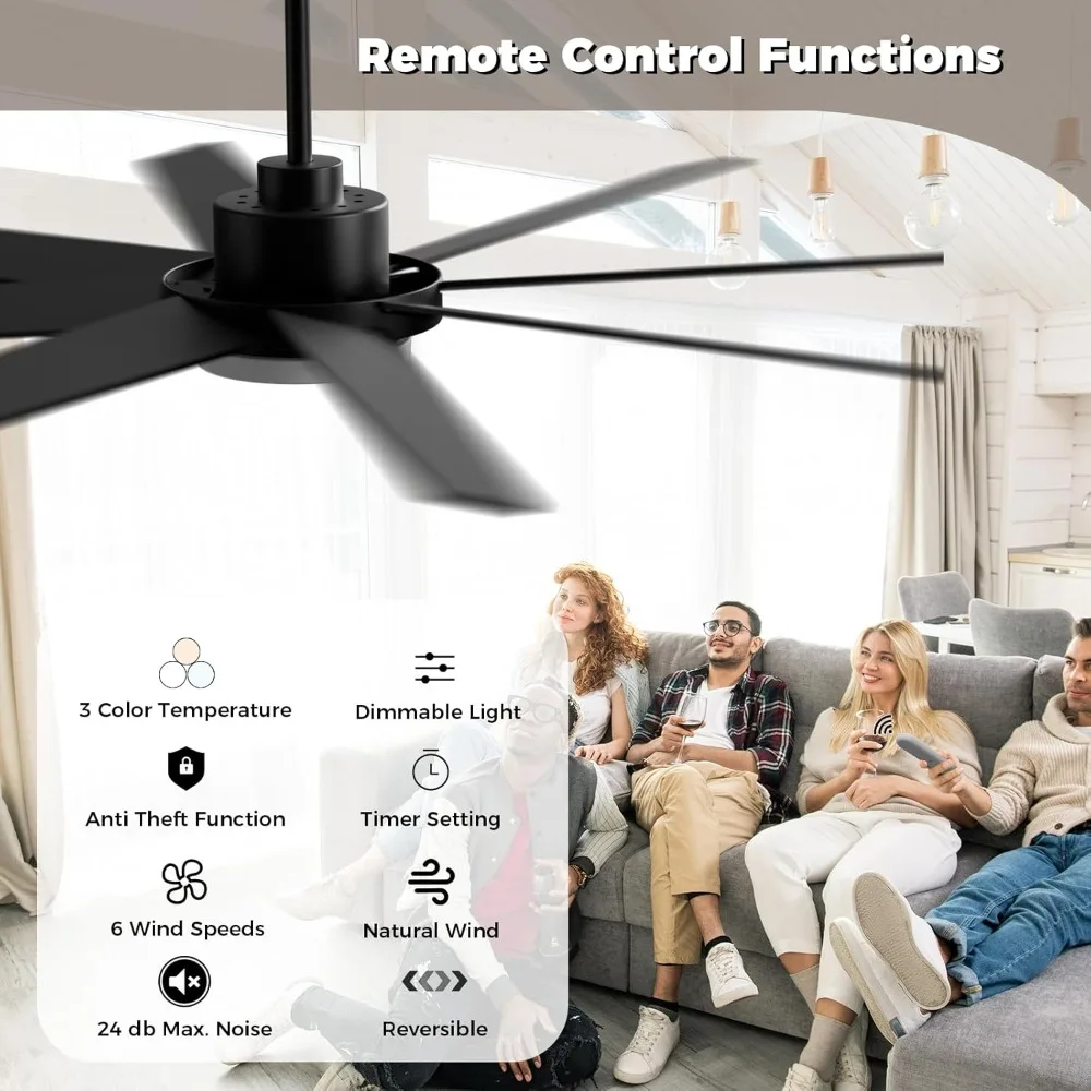 

Hot Sale - 72 Inch Ceiling Fan with Lights and Remote, LED Ceiling Fans Reversible 24db Quiet DC Motor, 6 Speed 3 CCT