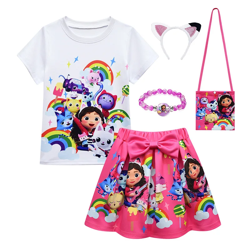 

Gabbys Doolhouse Kids Cosplay Costume Gabby Cast Summer Baby Girls T-shirt Dress Set For Birthday Party Carnival Cothes