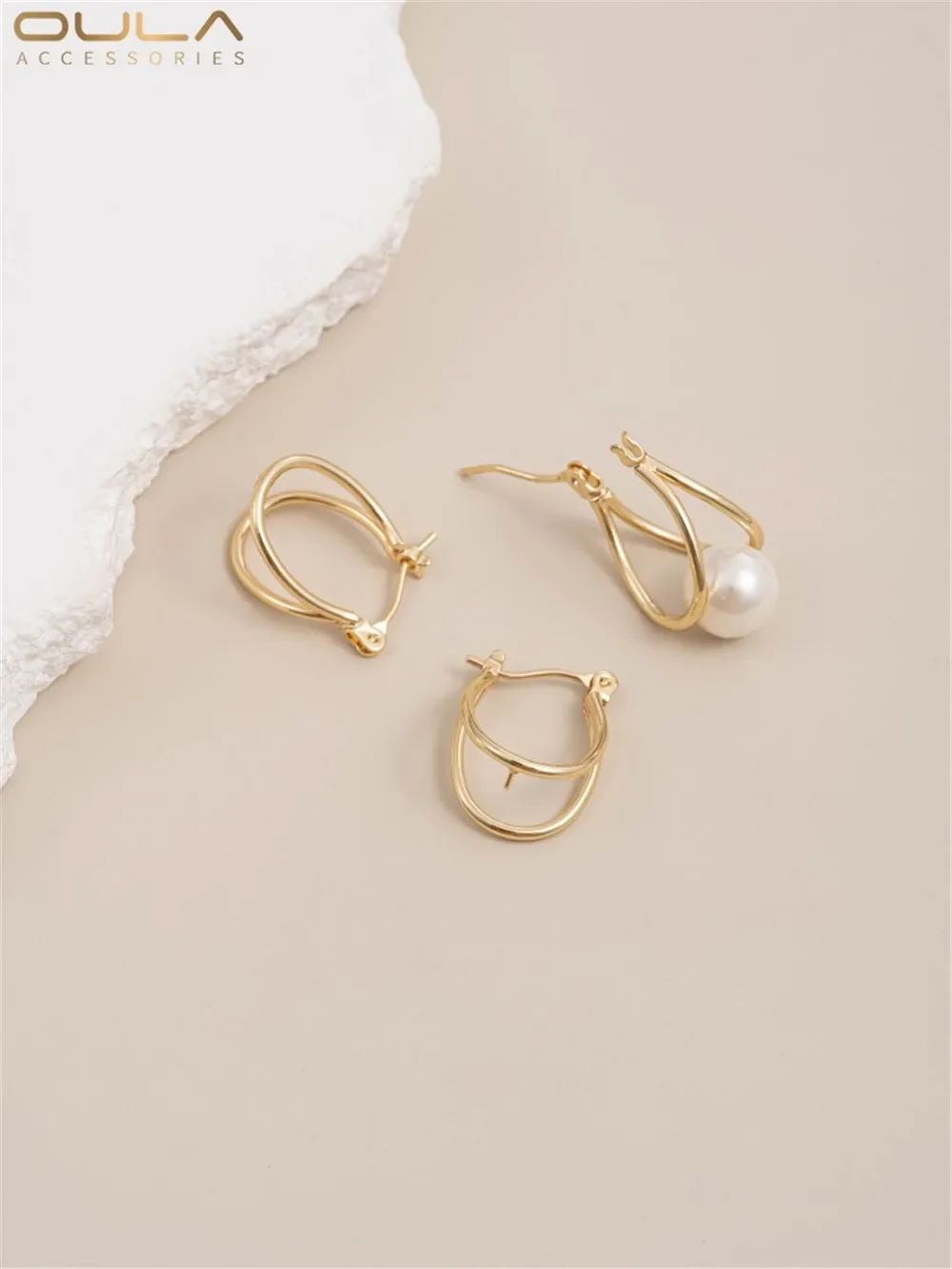 

925 Silver Needle with Pearl Earrings 14K Bag Gold Color Double Line U-shaped Handmade Diy Ear Buckle Ear Accessories Materials