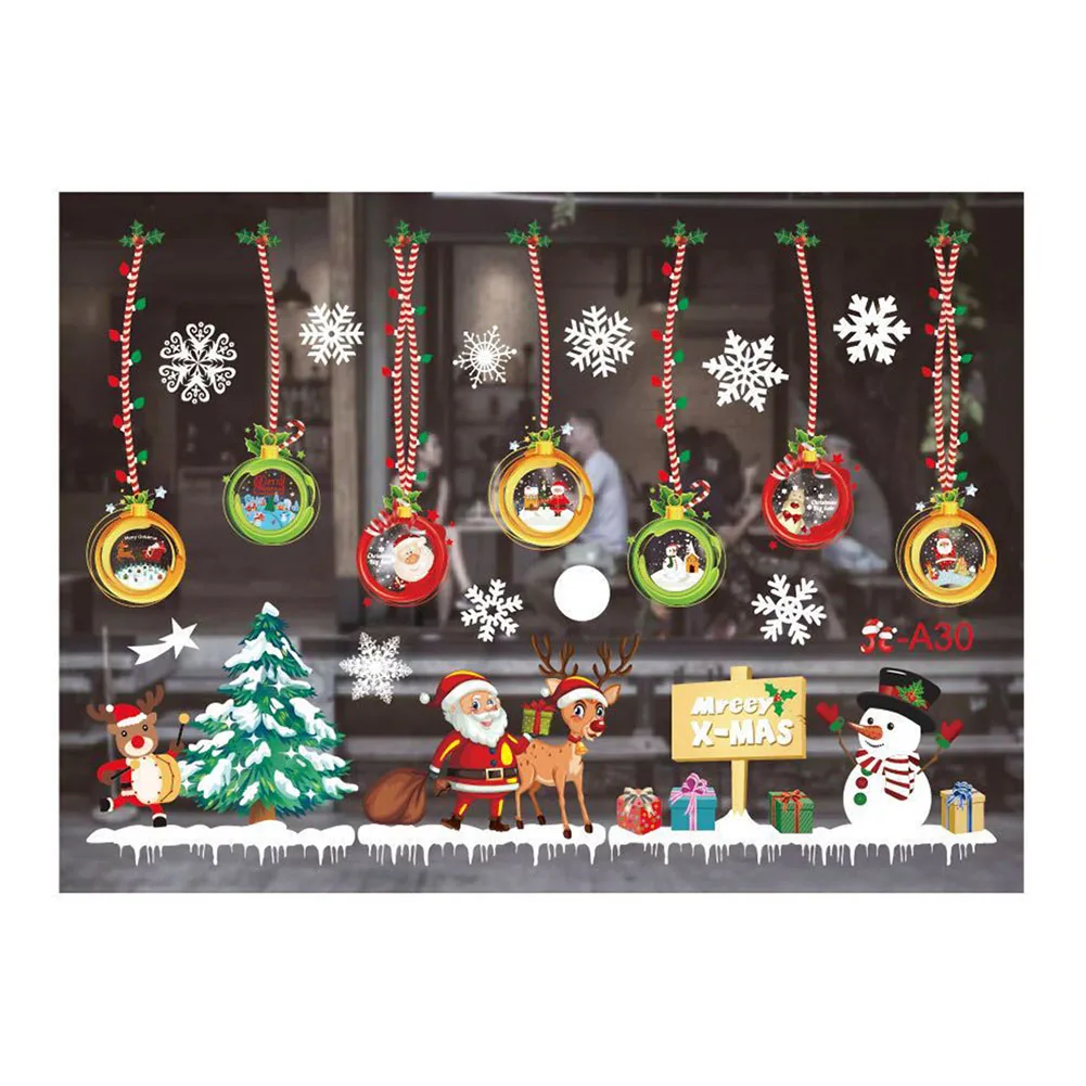 1pc Traceless Sticker Colorful White Snowflakes Christmas Wall Stickers Christmas Decoration Casement Clings Stickers New Year