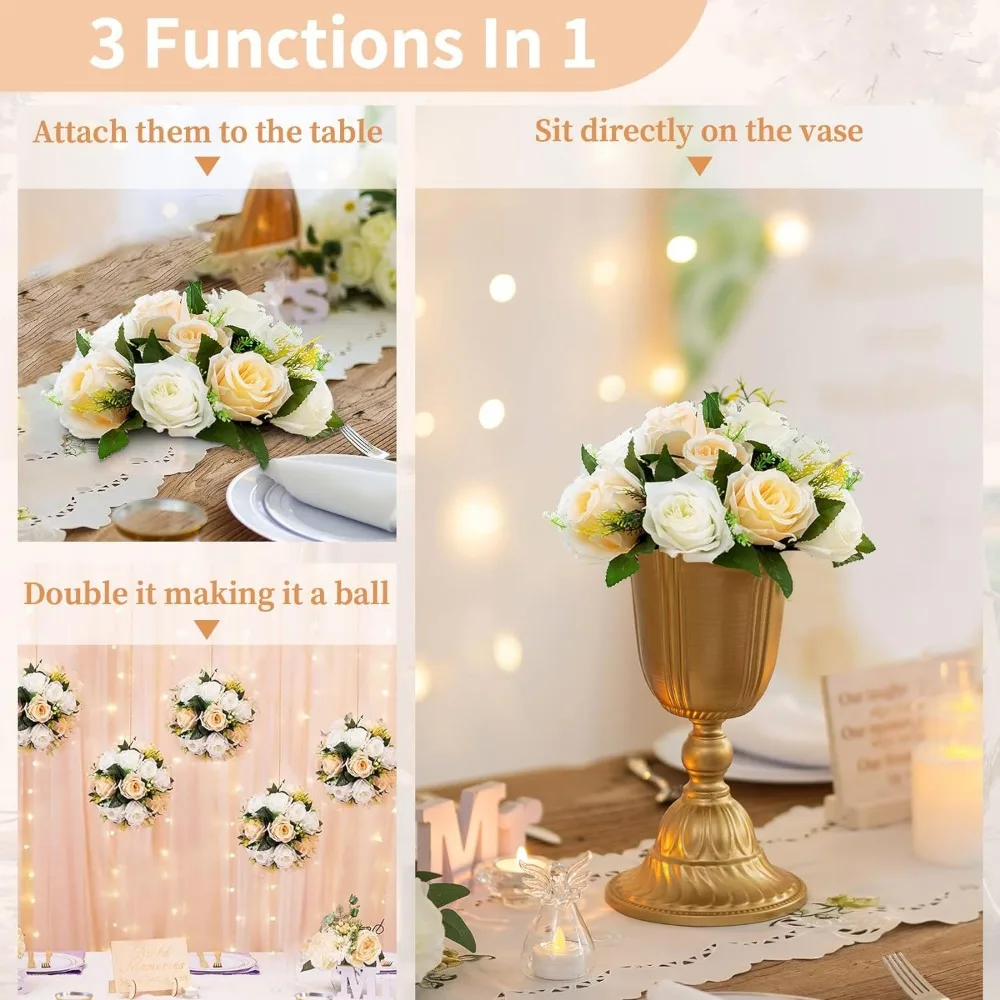 15 Heads Plastic Roses With Base Artificial Flower Decoration Pcs of 10 Fake Flower Ball Arrangement Bouquet Home Decor Wedding