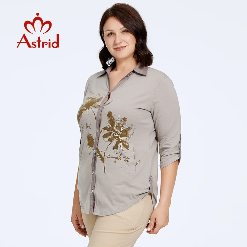 Astrid Women\'s Shirt Blouses 2023 Elegant Office Clothing Plus Size Fashion Cotton Lapel Print Casual Shirt Women Tops Female