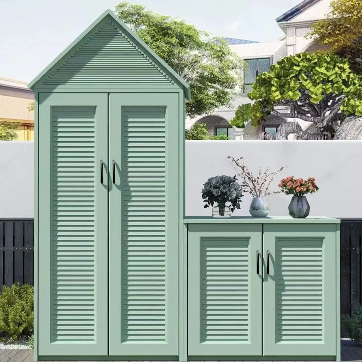 Aluminum Alloy Outdoor Storage Cabinet Waterproof Sunproof Garden Tool Box Large Capacity Patio Storage Chest for Courtyard Set