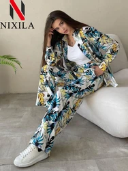 Nuova primavera estate elegante Oversize donna pantaloni tuta 2024 allentato colletto rovesciato Top in due pezzi per le donne camicia pantaloni abiti