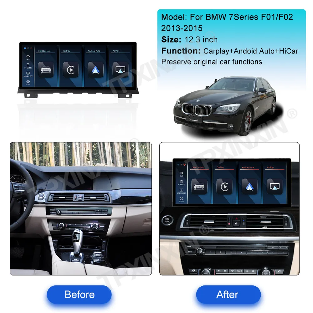 12.3 Inch Linux Screen Mirror Link For BMW 7 Series F01 F02 2013-2015 Upgrade Wireless CarPlay Car Radio IPS Head Unit