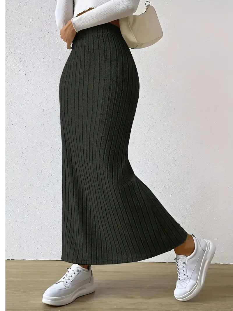 

Women's Slit Knitted Skirt New Solid Color Hip-covering High Waist Side Slim Long Skirt Women's Skirt