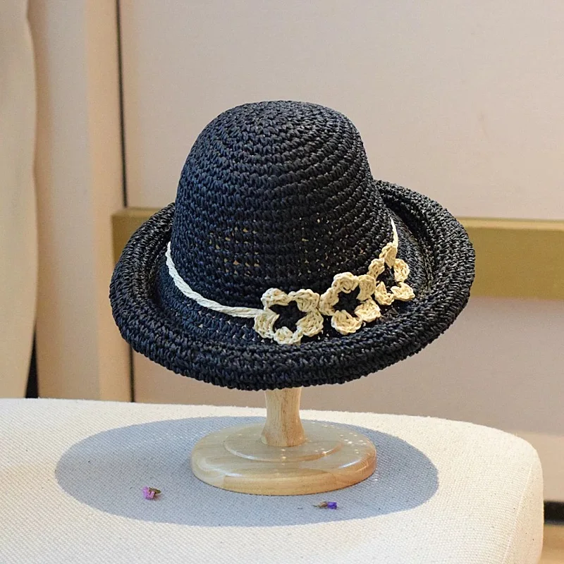 قبعة قش قابلة للطي قابلة للطي على شكل زهرة جديدة لعام 2025 على الطراز الكوري للسيدات، متعددة الاستخدامات، مظلة صغيرة جديدة قابلة للتنفس