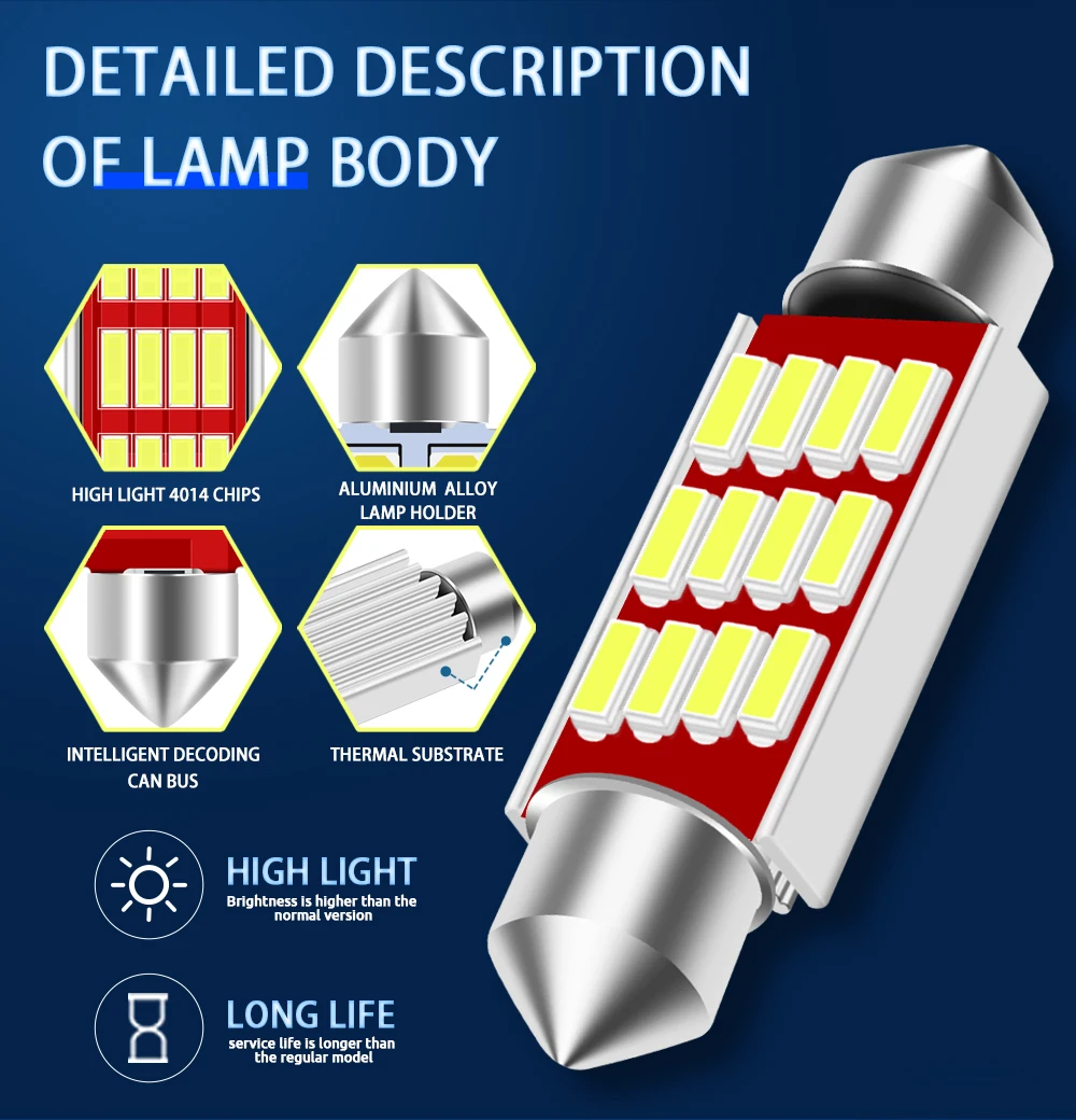 2pcs Interior lights LED 31mm 36mm 39mm 41mm feston c5w c10w Interior Dome Light Reading light License plate light Camping light