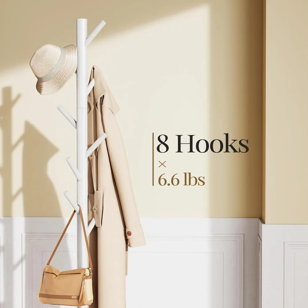رف معاطف خشبي متين مع 8 خطافات، حامل بحجم قابل للتعديل للمدخل والممر، مثالي للمعاطف والقبعات #2