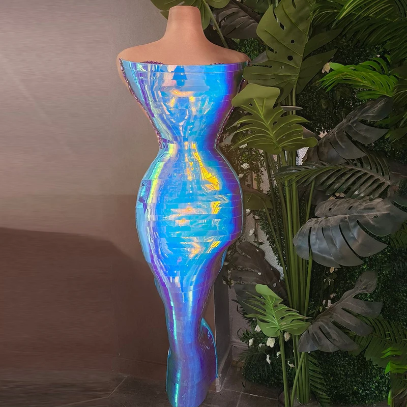 カラフルなレーザー反射イブニングドレス女性歌手パーティー衣装ジャズ衣装バーナイトクラブ Dj Ds ステージキャットウォーク着用 XS9466