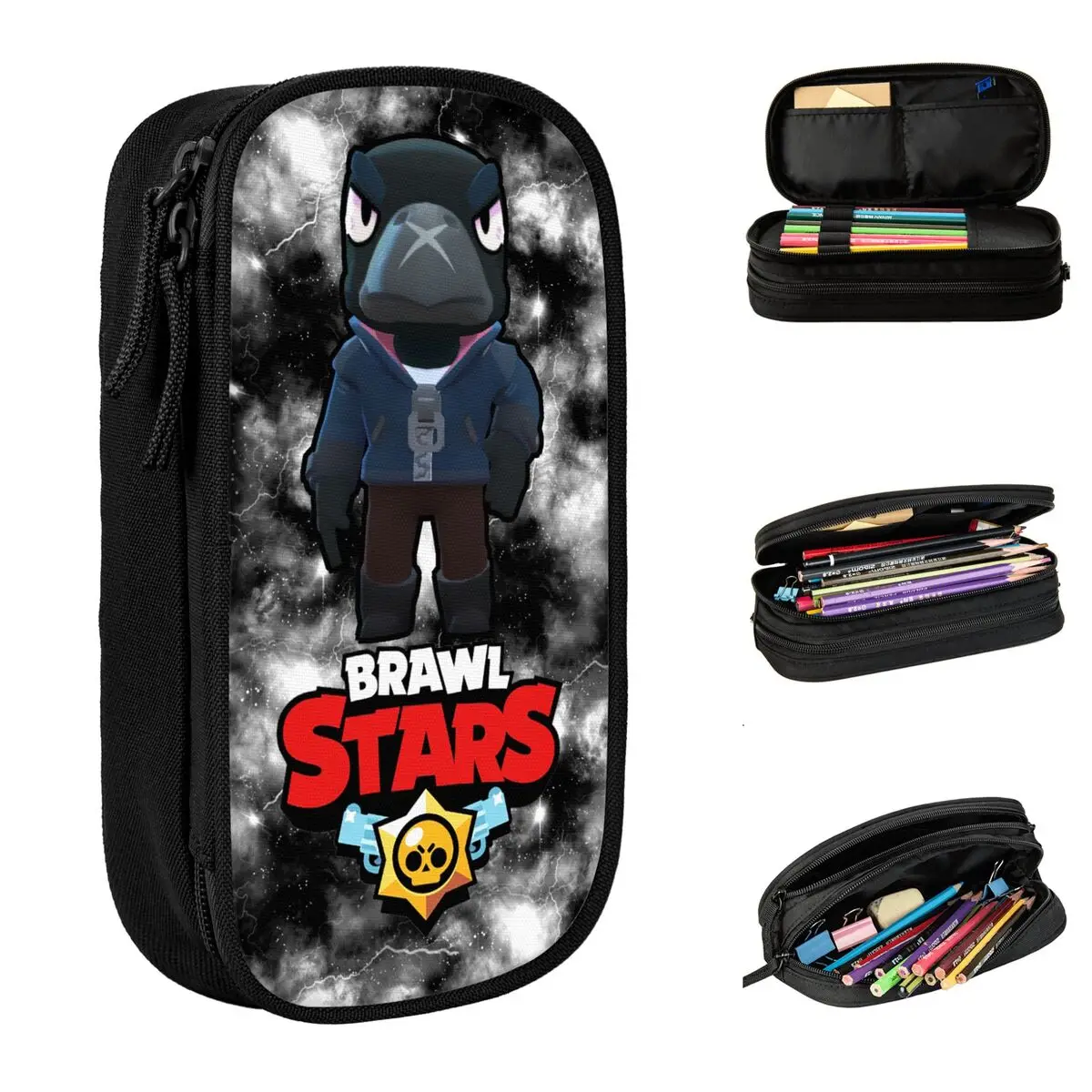 Large-capacity Pencil Pouch B-Brawls S-Stared Game Crow Merch Double Layer Pencilcase Girl Makeup Bags Gift