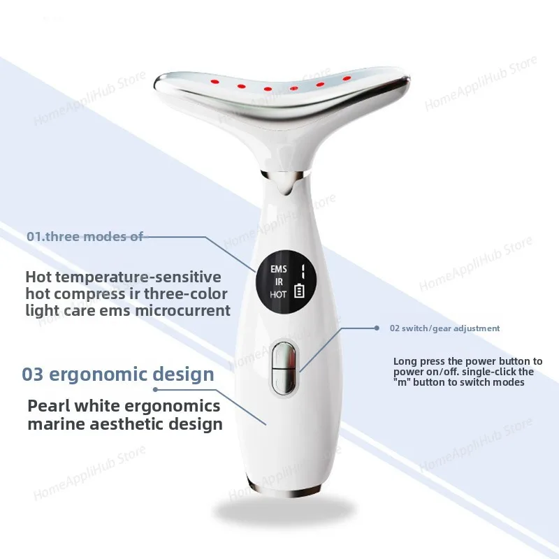 Beauty Instrument, Neck Beauty Instrument, Household Neck Massager with Colored Light, Microcurrent and Vibration Functions usb