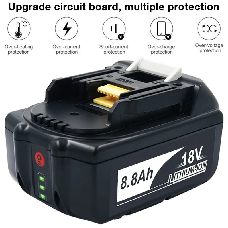 BL1860 18V 8.8Ah Li-ion Power Tool Rechargeable Battery for Makita Screwdrivers BL1830 BL1840 BL1850 BL1860B BL1830B DF454DZ