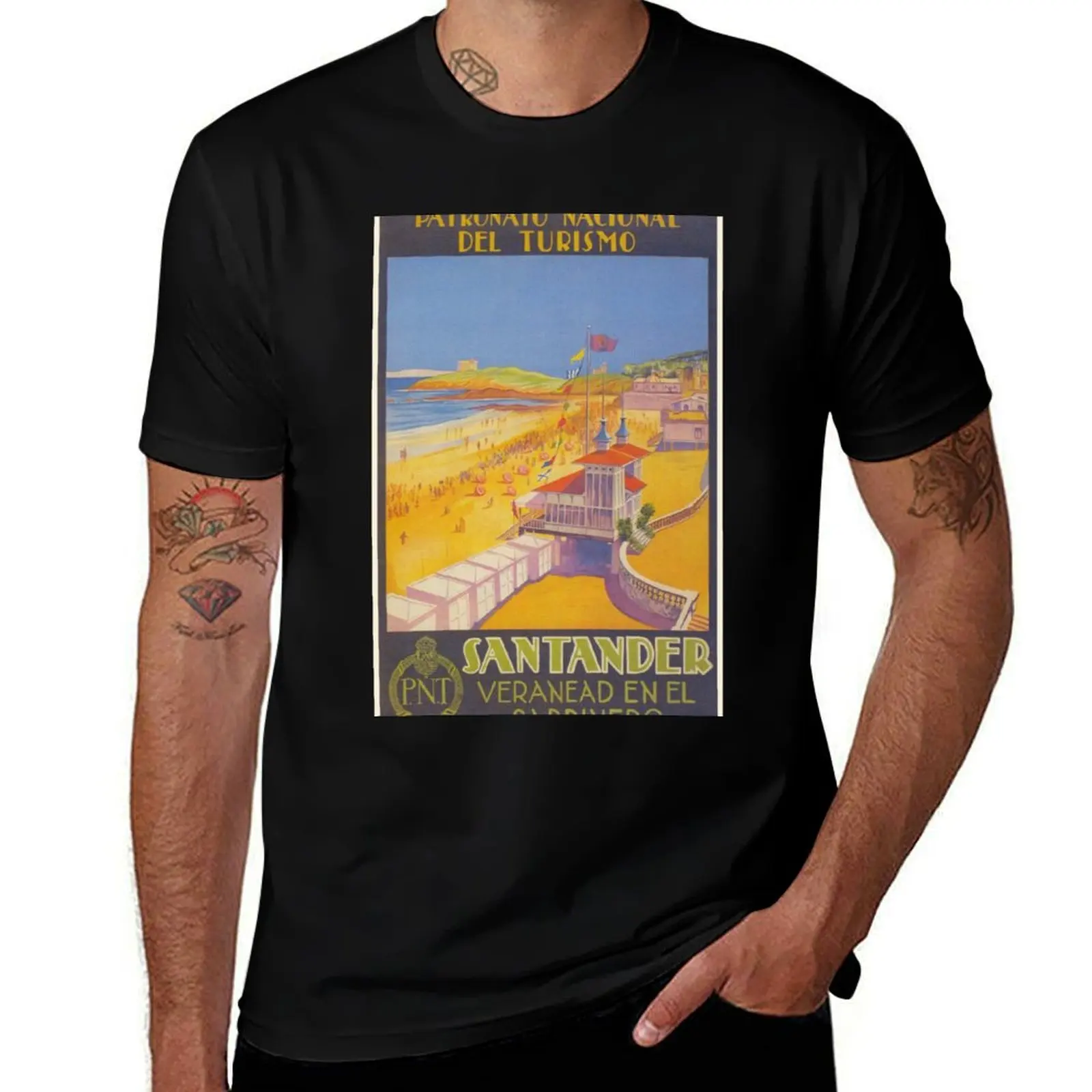 

Santander Spain Colorful Vintage Travel Poster T-Shirt men t shirt cotton 100% man t shirt heavy cotton T-shirt