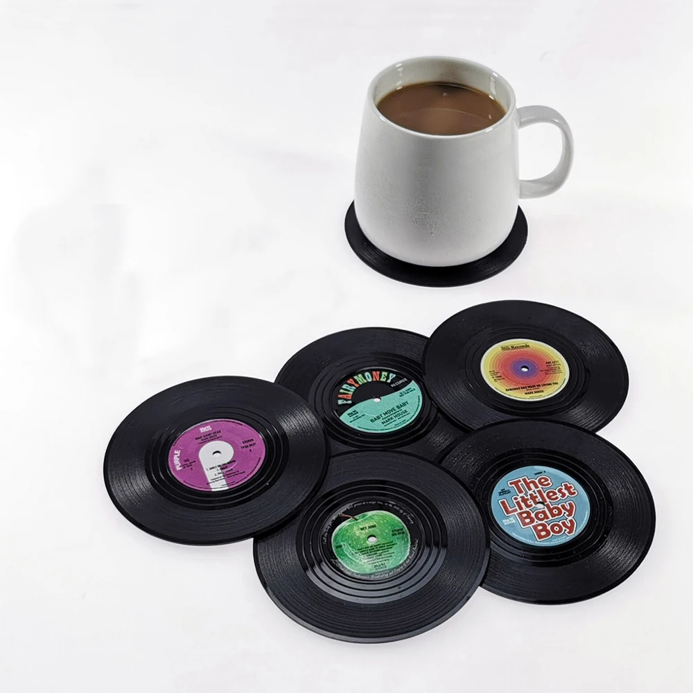 12/4/6pcs Retro Vinyl Record Cup Coaster Anti-slip Coffee Coasters Heat Resistant Music Drink Mug Mat Table Kitchen Accessories