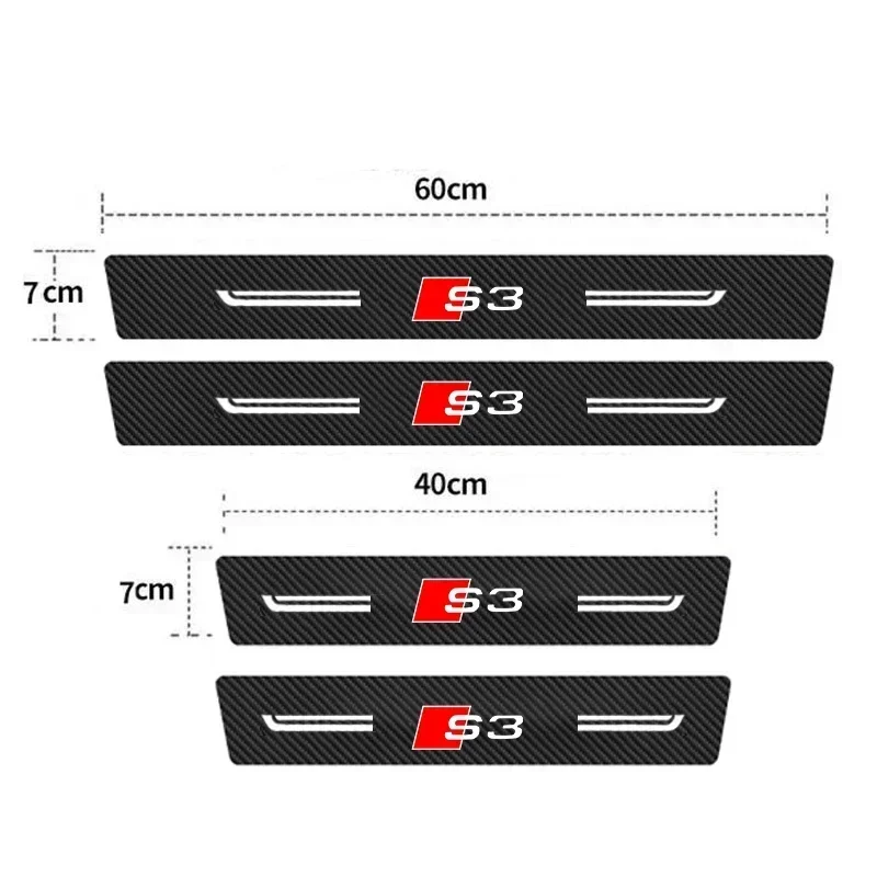 Car Door Threshold Stickers Scuff Plate Film Trunk Bumper Sill Tape For Audi S3 Logo Carbon Fiber Waterproof Decals Interior