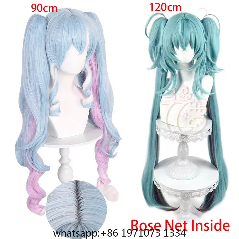 90cm Snow Mikuu/120cm Demon Mikuu Cosplay Wig Anime Mikuu Cosplay Gradient Heat Resistant Hair Wig(Rose Net Inside) + Wig Cap