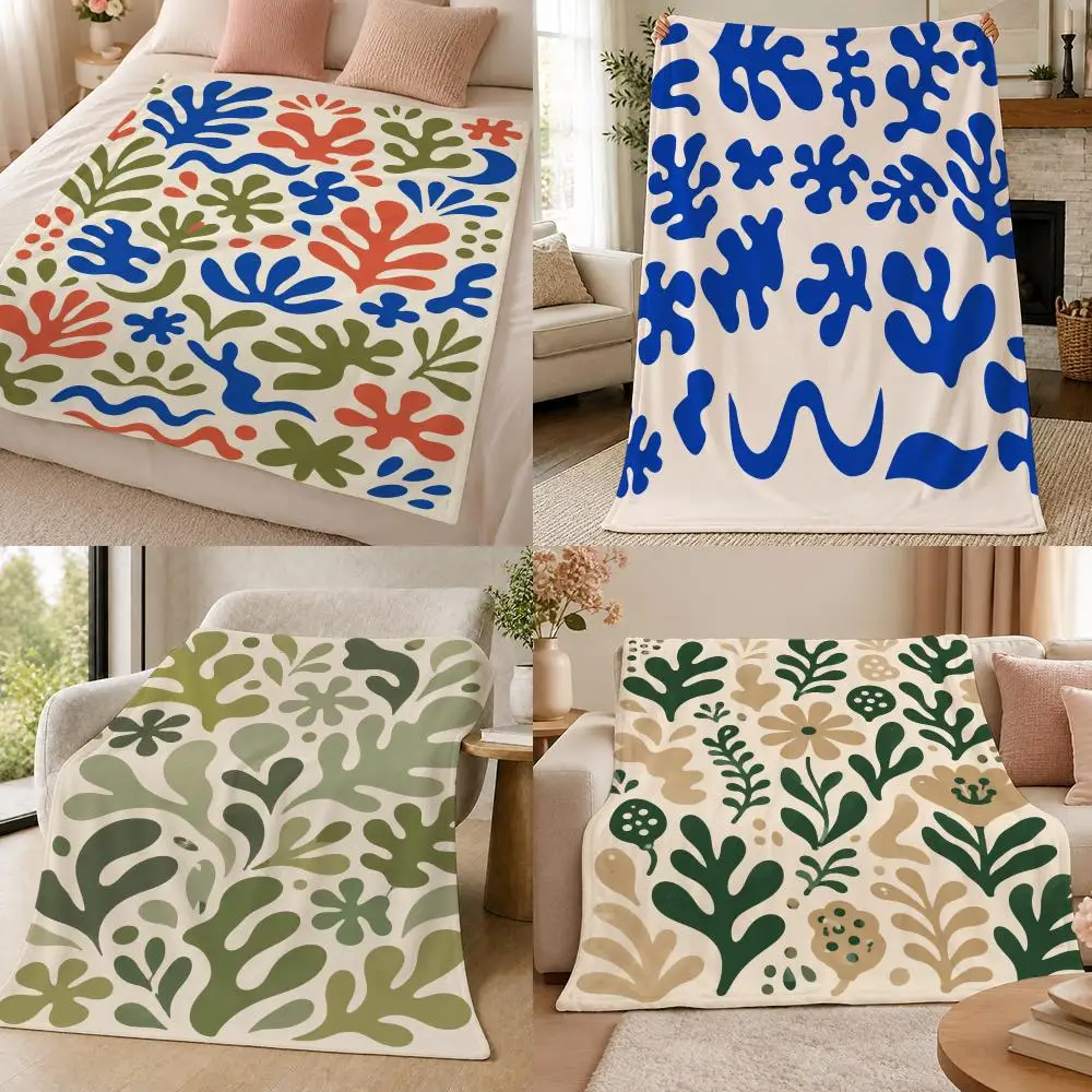 Bright Boho Abstract Botanical Leaf Pattern Throw 320g Soft Flannel Fleece Throw Blanket Cover Sofa Bed Dorm Nap