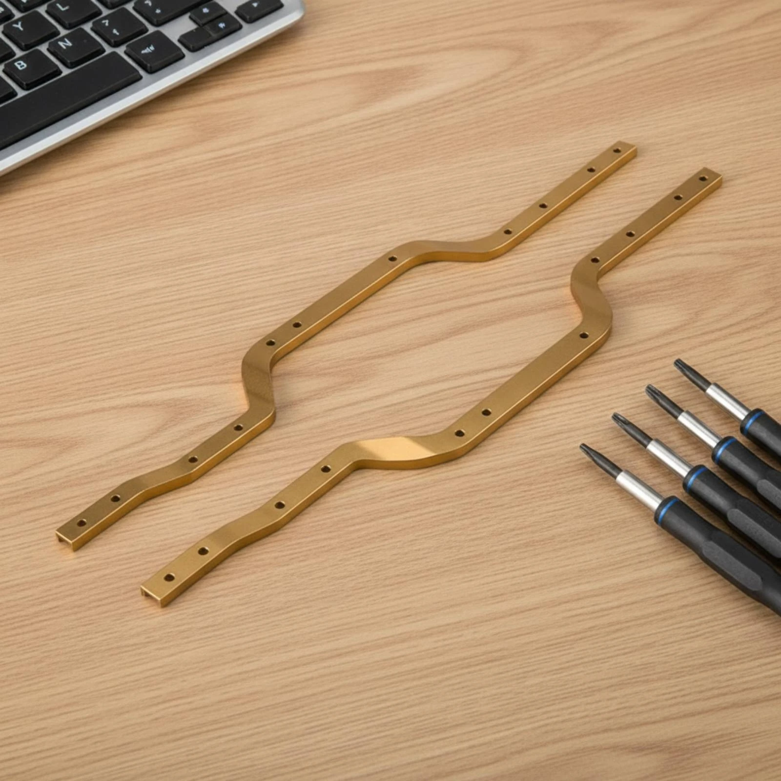 RC Car Chassis Side Rails Aluminum RC Chassis Rails with Mounting Holes Anodized Sandblasted