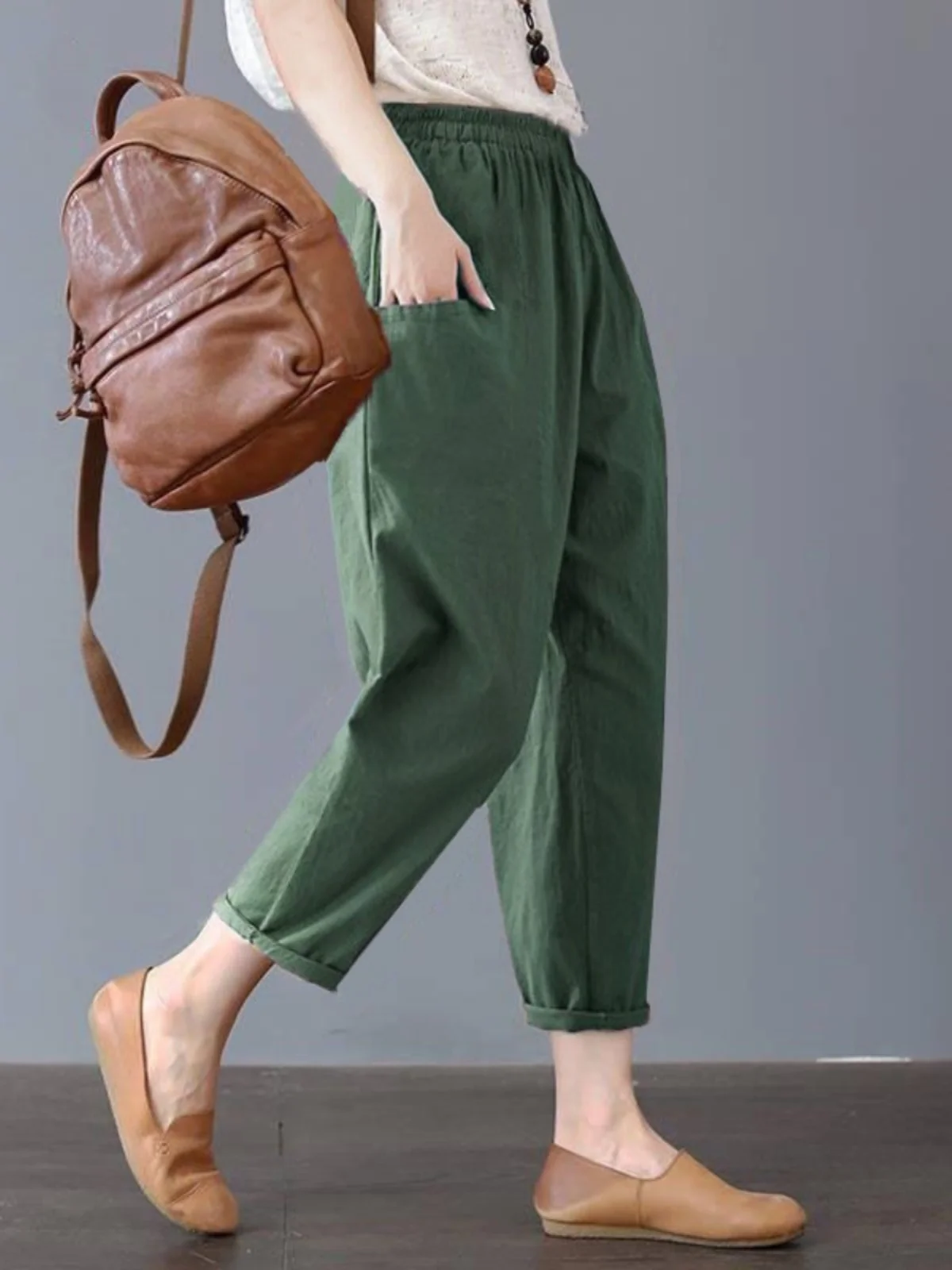 Pantaloni estivi a gamba dritta casual in lino di cotone sottile Capispalla larghi Pantaloni Harem Carota per mamma Donne di mezza età e ly