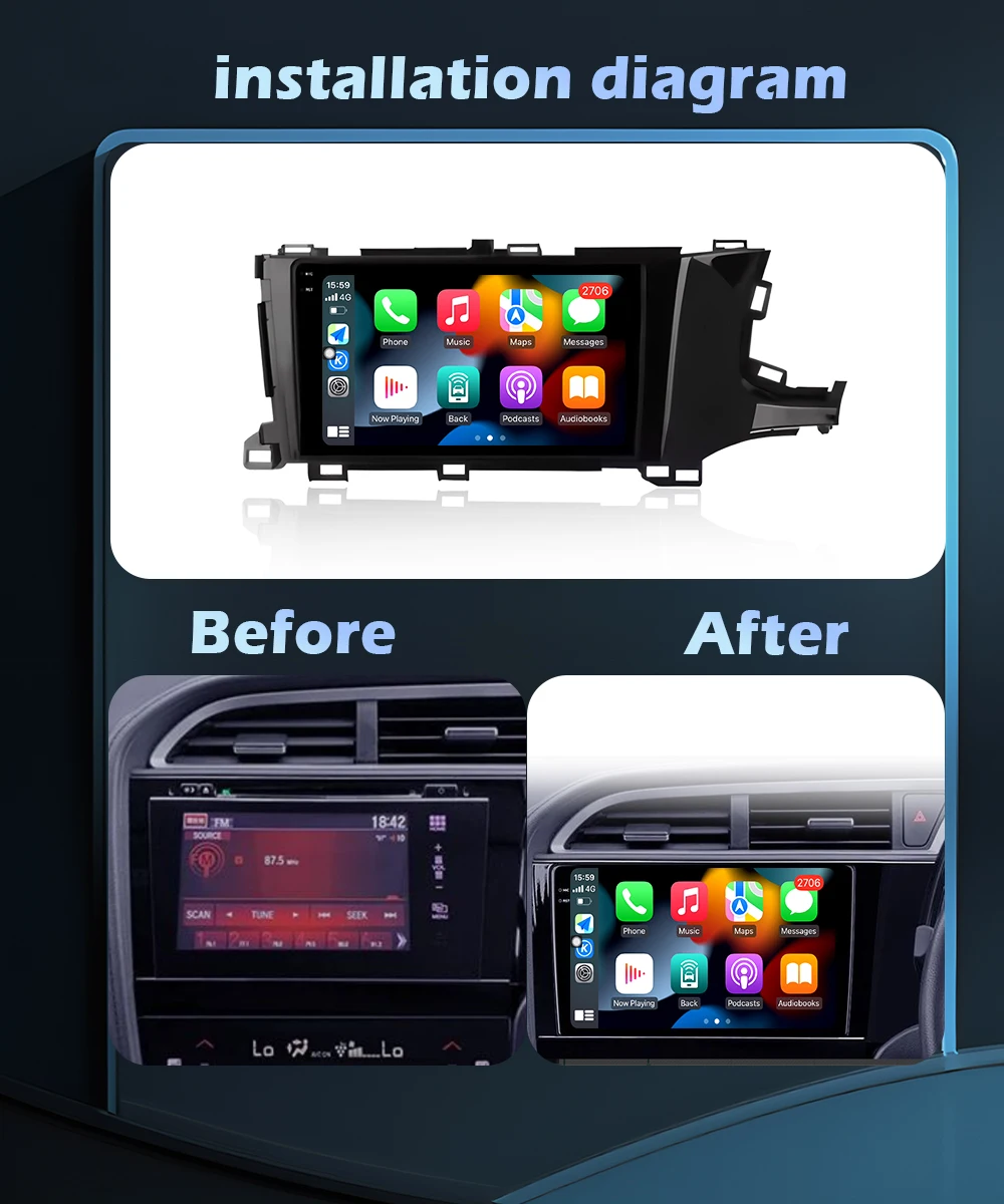 Car Radio Multimedia Wireless CarPlay For Honda Shuttle 2 RHD 2015 - 2020 Android 16 Video Player Navigation GPS WIFI BT 9 Inch