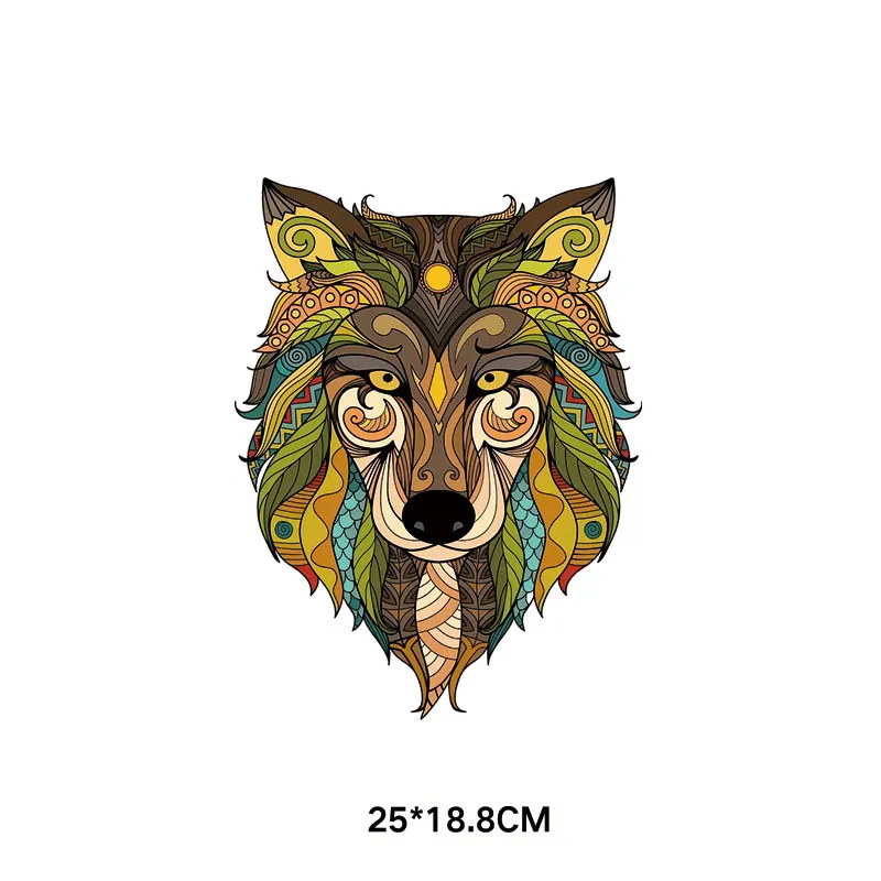 12 Different 25CM Color Wolves Heat Transfer Stickers DIY Men's T-shirt  Iron On Patches Striped Print Personality Decoration