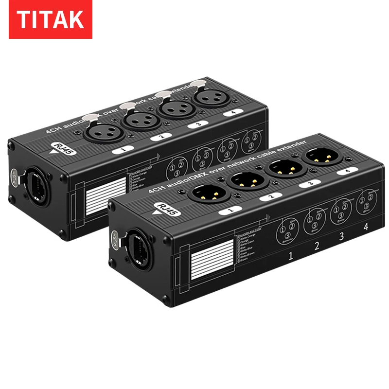 Langstrecken-4CH-XLR-Extender über Cat5e/Cat6, Professionelles DMX512 für Bühnenbeleuchtung, Mikrofon & Audio-Mixer
