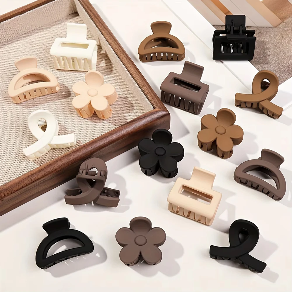 5 Pcs Small Flower Hair Claw Clips for Women Girls,Matte Rectange Jaw Clips,Semicircle Barrettes for Thin Hair