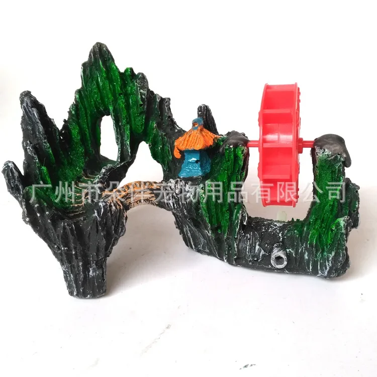 Aquarium Aquarium Fish Tank Ornament Resin Artificial Mountain Stone Windmill Air Pick-up Pump Can Turn The Water Wheel