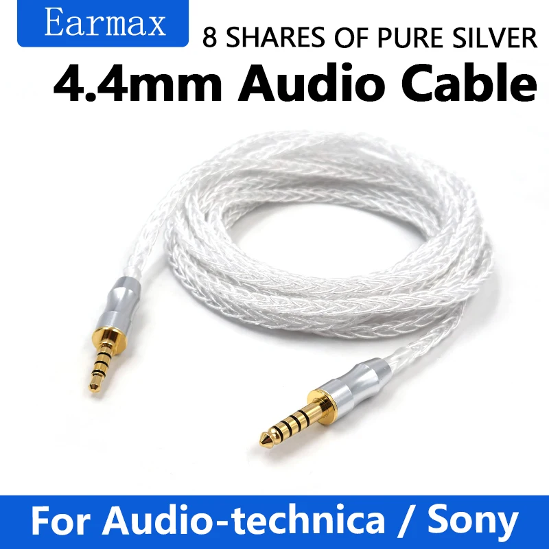 For SONY MDR-1A 1AM2 950BT 1000X XM3 AR3 SR5 MSR7 Earphone Replaceable 8 Strand Bold Pure Silver 4.4mm to 3.5mm Balanced Cable