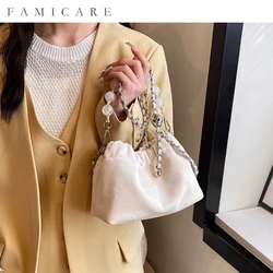 Bandolera de cuero suave con cadena para mujer, bolso de hombro tipo cubo, informal, 2024