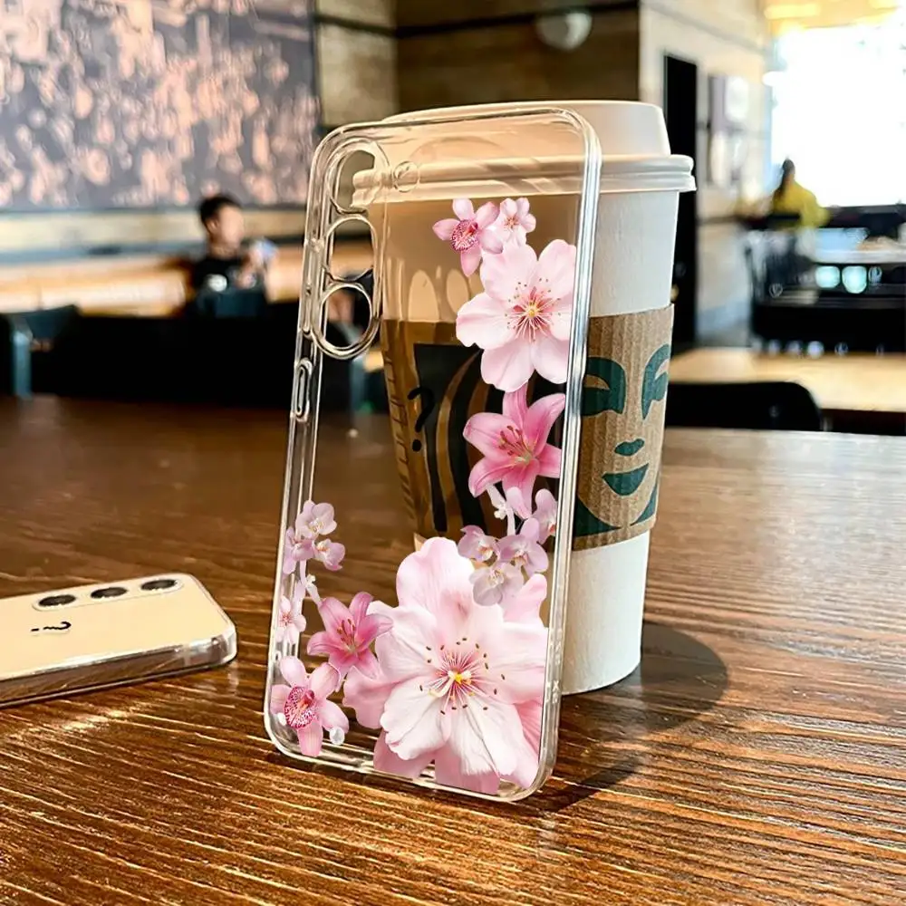 

Beauty Flower Lily Hibiscue Phone Case For SamsungS25,24,21,22,23,30,Ultra,20,Plus,Fe,Lite,Note,10,9,5G Transparent Cover