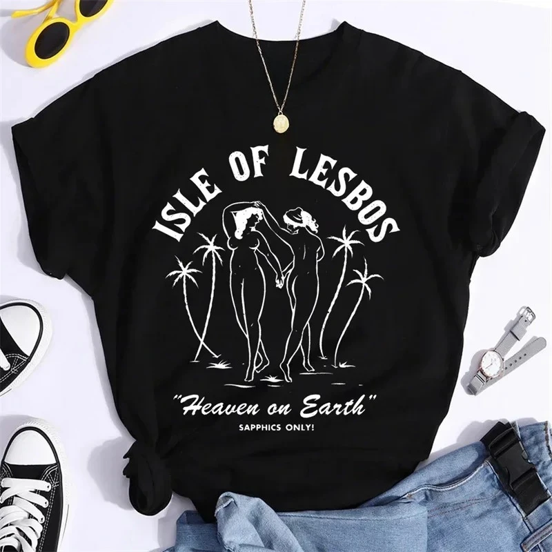 LGBT Clothes ISLE OF LESBOS Lesbian Couple Rainbow Gift for Pride Month T Shirts Gay Lovers Couples Matching T Shirt Y2k Tops